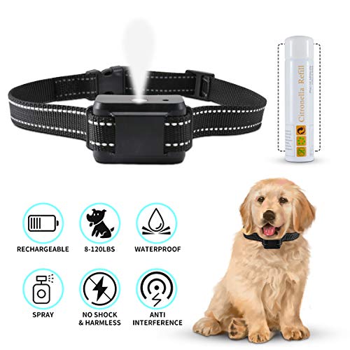 KATUR Citronella Bark Collar, [2019 Newest] Rechargeable Waterproof Dog Bark Spray Collar Training Collar Adjustable Sensitivity and Volume of Spray for Small Medium and Large Dog
