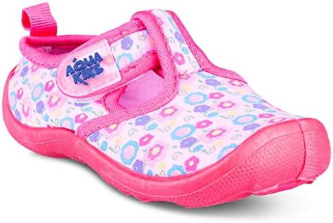 [A206-PNK-T10] Aquakiks Girls Water Aqua Shoes, Kids Waterproof Sandals, Pink Floral