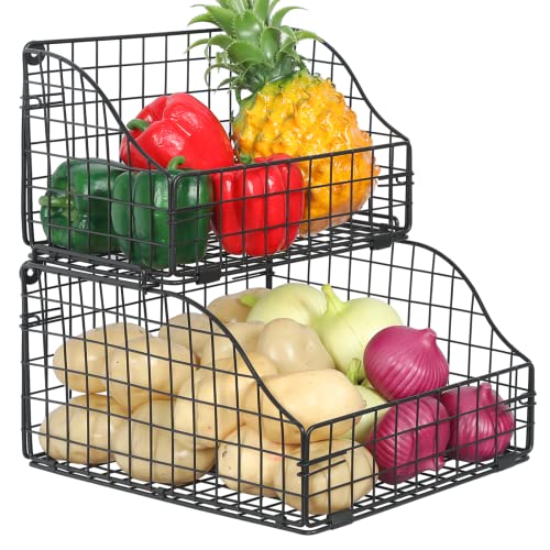 Xcosrack 2 Tier Stackable Wire Baskets, Countertop Veggies Storage