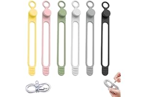 JIEXILY Data Cable Organizer, 2025 New Elastic Silicone Cable Straps Cord Organizer, Reusable Cable Ties Wire Organizer for Bundling and Fastening Earphone, Phone Charger (6 Pcs)