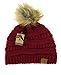 ScarvesMe Soft Stretch Cable Knit Ribbed Faux Fur Pom Pom Beanie Hat