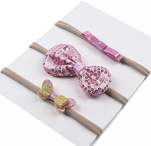 Baby Girl Flower and Bowknot Headband | Nylon Hair Bands - Soft Elastic Design Set of 3 (Style 3)