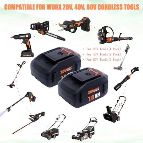 Upgraded 7000mAh 2Packs 20V Battery Compatible for Worx Battery 20V PowerShare WA3674 WA3678 WA3669 WA3575 WA3525 WA3520 WA3577 WA3578 WG151s WG155s WG251s