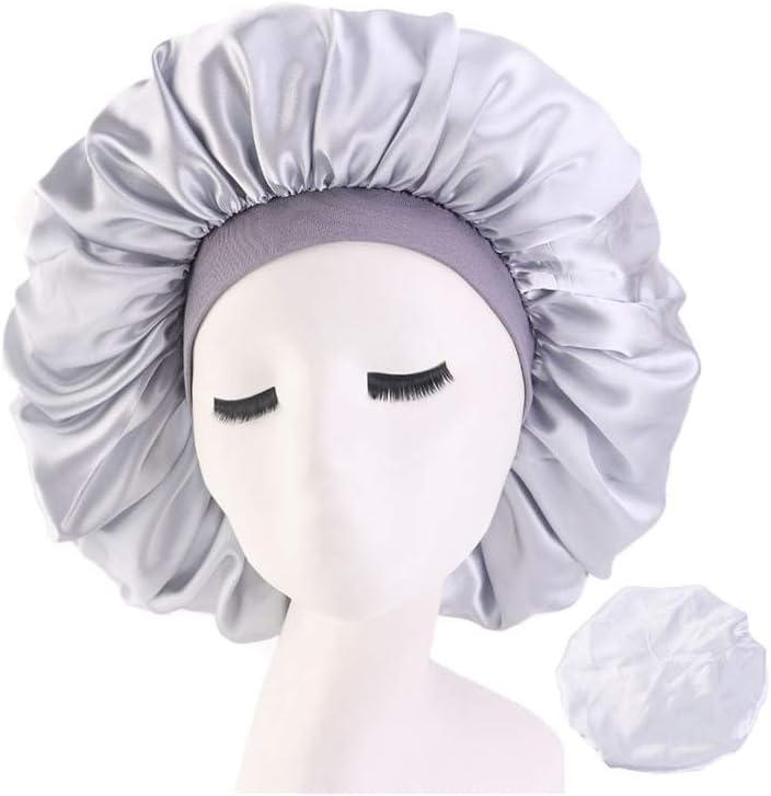 3 Pack Satin Silk Bonnet Sleep Cap Extra Large Jumbo Day and Night Cap Hat Salon Bonnet Head Hair Covers Chemo Caps with Elastic Wide Band for Black Women Long Curly Natural Hair Braids