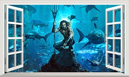 Chicbanners Aquaman V102 3D Magic Window Wall Sticker Self Adhesive Poster Wall Art Size 1000mm wide x 600mm deep (large)