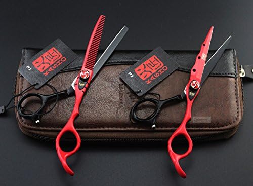 Gabion TM 1set stoving varnish Kasho 6.0 inch Hair Scissors barber Hairdressing tesoura de cabeleireiro hairdresser styling tools [Red With Bag]
