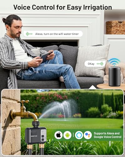 WiFi Water Timer 2 Zones, Unistyle Smart Hose Timer for Sprinkler Irrigation, Automatic Watering System Controller with 2 Modes, Compatible with Alexa and Google Home, Water Tap Valve for Garden Lawn