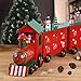 Christmas Wooden Advent Calendar Train with Hand Painted Patterns and 24 Drawers to Fill Candy or Small Gifts Christmas Tabletop Decoration 24 Inch (Traditional Christams-Large Train)