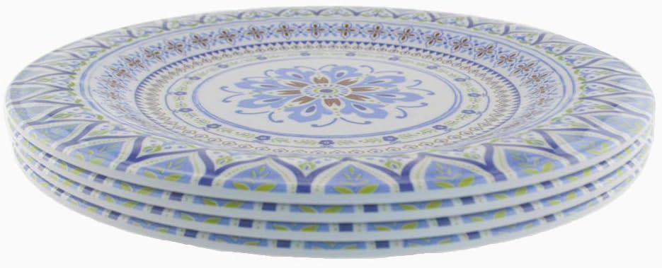 4-piece Melamine Dinnerware Sets of Gorgeous Pattern,11-inch Dinner Plate(Blue)