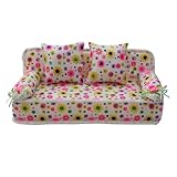 ReFaXi Lovely Miniature Furniture Flower Print Sofa Couch With 2 Cushions For Barbie Flower, 8.50cm