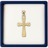 CROSS + CROWN Premium 14K Yellow Gold Cross Pendant, Durable Double-Bonded 14K Pendant for Necklace, Women & Mens Gold Cross for Chain, Handcrafted Religious Jewelry in the USA, 1x1/8