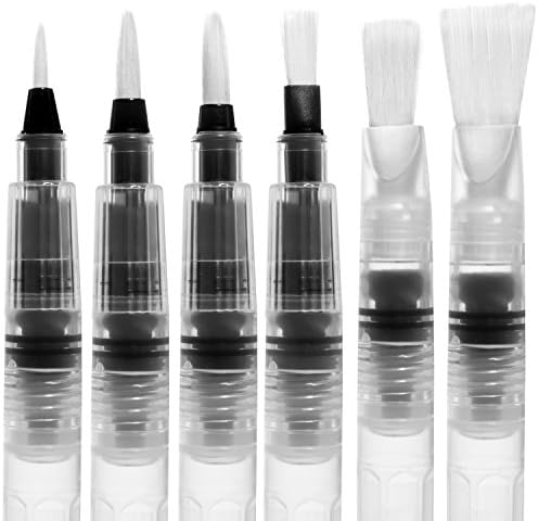 Watercolor Brush Pen 6 piece Set of 3 Round and 3 Flat Brushes Comes Complete with BONUS Paint Palette Tray for Watercolor Painting by Markat International