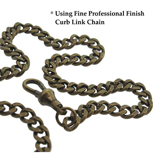 watchvshp WATCHVSHOP Albert Chain Antique Brass Color Pocket Watch Chain Vest Chain for Men Trinity Celtic Knot Design Medal Fob with T Bar Swivel Clasp AC29A