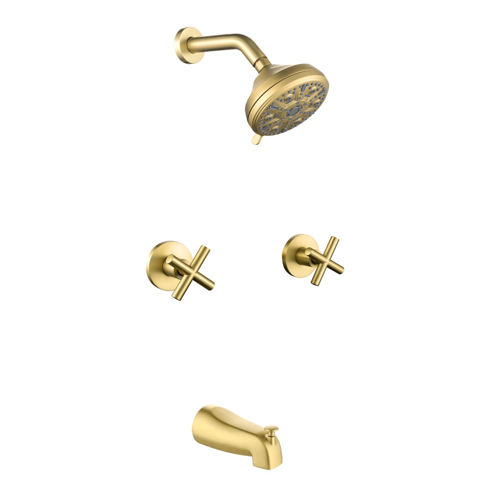 Photo 1 of 2 Handles Shower Faucet Set with Tub Spout Bathtub Shower Faucet Combo Set Shower System Complete Tub and Shower Trim Kit Brushed Gold Wall Mounted Shower Fixtures