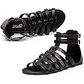 katliu Women's Gladiator Sandal Strappy Flat Sandals Two Ankle Buckle