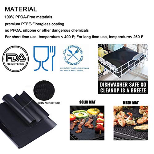 Miaowoof Grill Mat Set of 6-100% Non-Stick BBQ Grill Mats, Heavy Duty, Reusable, and Easy to Clean - Works on Electric Grill Gas Charcoal BBQ 15.75 x 13-Inches(4 Pcs Solid Mat+2 Pcs Mesh Mat) - Thumbnail 2