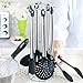 Kitchen Utensil Set With Holder - 8 Piece Silicone, Non-Stick, Cooking Utensils Set With Holder Serving Tongs, Spoon, Spatula Tools, Pasta Server, Ladle, Strainer, Whisk, Holder (Black)