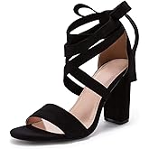 Huiyuzhi Womens Strappy Heels Lace up High Heeled Sandals Chunky Block Ankle Tie Pumps Dress Party Shoes