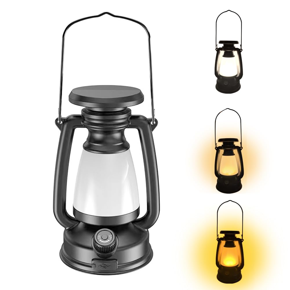 YZYOE Outdoor LED Retro Solar Camping Light, Rechargeable Mobile Lighting, White Light, Yellow Light, Warm Light, 3-Mode Adjustable Brightness Multifunctional Horse Lamp.