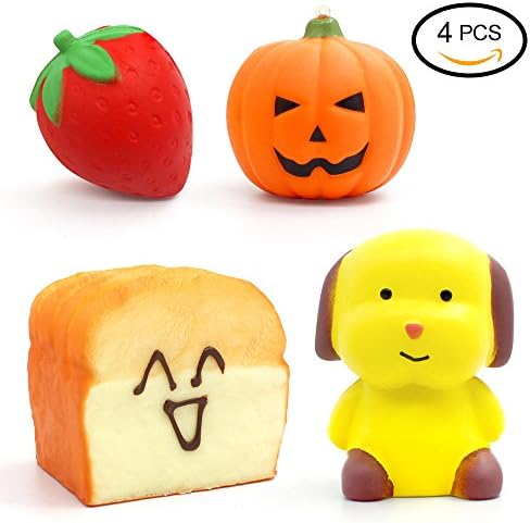 4pcs Jumbo Squishies Toast Dog Pumpkin Strawberry Squishies Slow Rising Kawaii Squishies Scented Charms Stress Relief Toys For Kids and Adults
