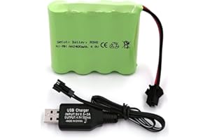 Gecoty 4.8v Battery Pack, 2400mAh NiMH AA Rechargeable RC Battery with Charge Cable, SM 2P Plug for Trucks 1:18, 1:16, 1:14, Remote Control Car, RC 4x4 Trucks