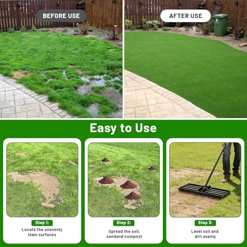 Lawn Levelling Rake uk with 200cm Long Handle, 75x25cm Leveling Base Ergonomic Effort Saving Garden Lawn Level Tool, Landscape Rake Soil Sand Dirt Ground Leveler Tool for Patio Yard Garden Golf Course