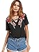 MAKEMECHIC Women's Sexy Cross Front Tops Floral Embroidered Short Sleeve T Shirt primary