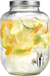 Palais Glassware� Clear Mason Jar Beverage Dispenser - Traditional Tin Screw Off Lid - 1 Gallon Capacity -