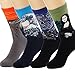 HSELL 4 Packs Women Funny Famous Painting Art Printed High Dress Socks Cotton,Multicolors,One Size