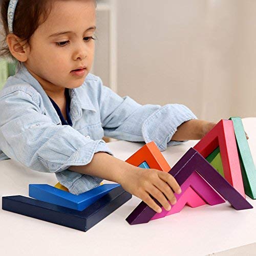 Ayeboovi Wooden Building Blocks for Preschool Children(Aged 3+), Shape & Color Recognition Geometric Chunky Wood Educational Toys for Kids to Learn Space and Balance Skills