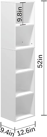 Panana 5-Tier Wooden Cube Bookcase White Tall Narrow Display Unit view 3