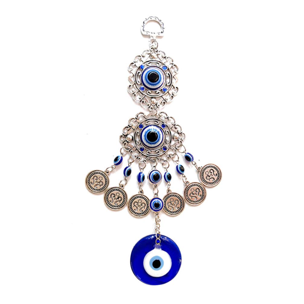 Holibanna Alloy Turkish Evil Eye Wall Hanging Decoration for Home Office Garden with Blue Hanging Ornament Protective Charm