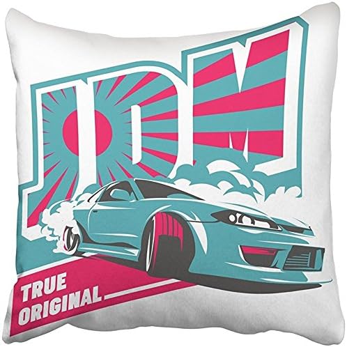 18X18 Inch Throw Pillow Cover Polyester Burnout Car Japanese Drift Sport Jdm Racing Team Turbocharger Tuning For Sticker Badge Cushion Decorative Pillowcase Square Two Side Print For Home