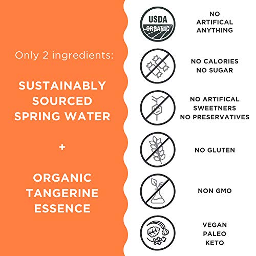 JUST Water Infused, Spring Water Infused with Organic Tangerine Essence in an Eco-Friendly Bottle, Zero Sugar, Zero Artificial Flavors, Zero Sweeteners, Alkaline, pH of 8.0 16.9 fl oz, (Pack of 12)