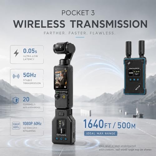DF Digitaloto WTX-4P Wireless HDMI Receiver Transmitter for DJI Osmo Pocket 3, Range 500 m, Low Latency 0.05s, UVC Output & HDMI 1080P, Video System with Mini Tripod