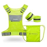 Trekwell Reflective Running Vest, Cycling, Walking, Motorcycle Safety, With Two 3m Armbands & Pouch, Zip Pocket