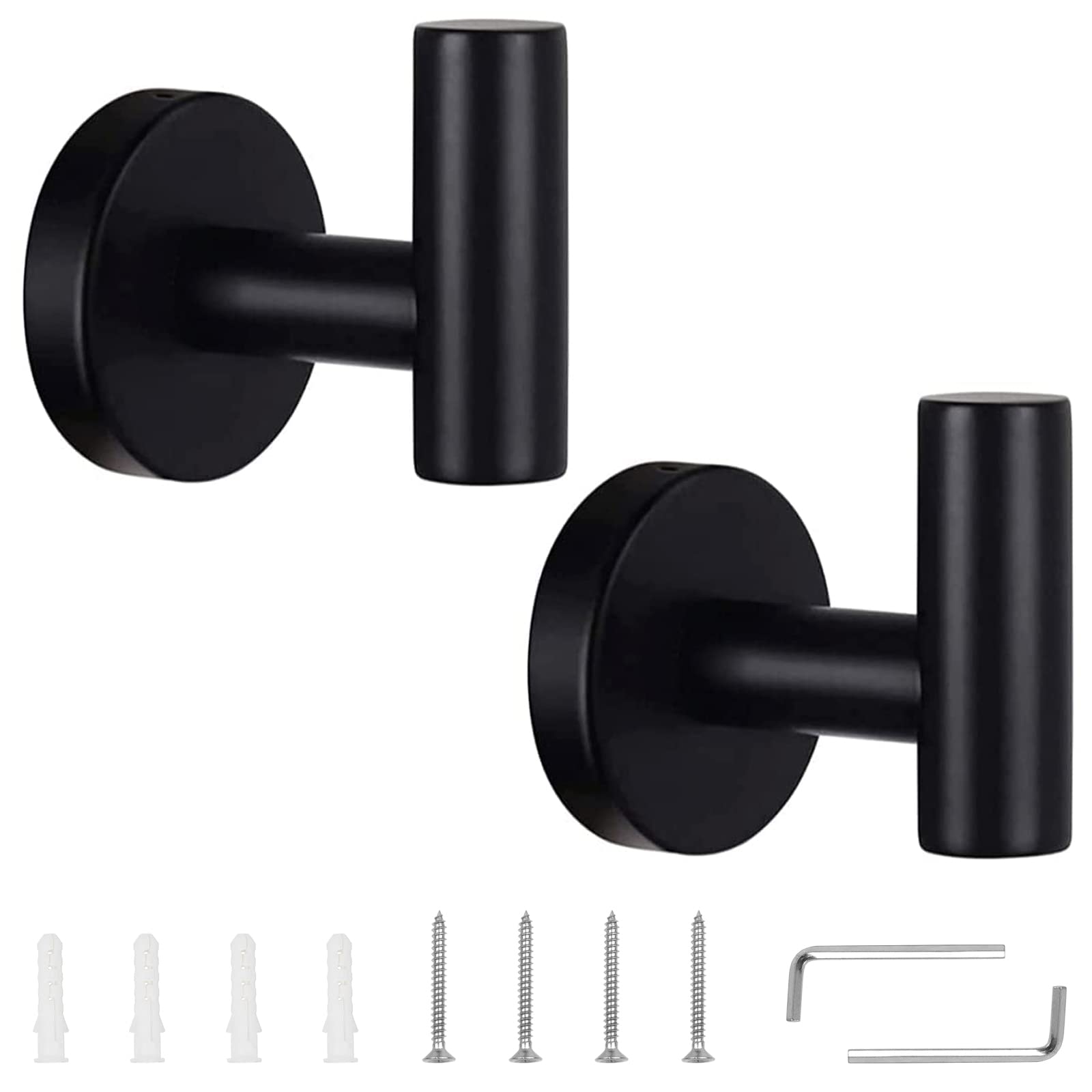 KissDate 2 Pack Bathroom Towel Hook, Matt Black Coat Hook Wall Towel Hooks Coat Hook Bathroom Robe Hook SUS 304 Stainless Steel Heavy Duty Door Hanger Shower Robe Hand Hooks Brushed Nickel Towel Hook