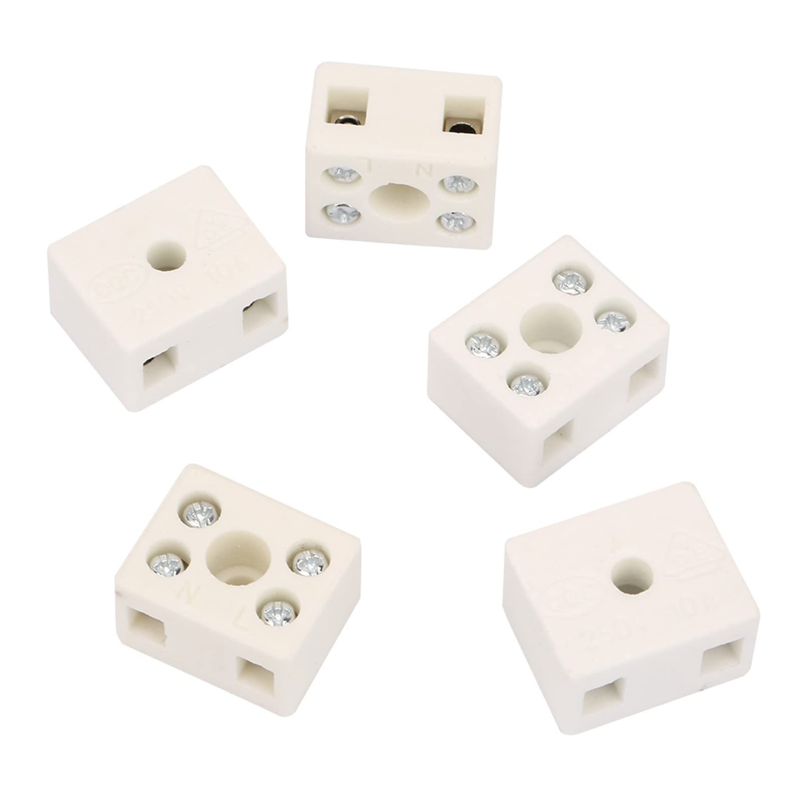 5pcs Ceramic Terminal Blocks, 10a 250v Wire Connector, 2 Position 5 Hole Ceramic Wiring Terminal Block High Temperature Ceramic Domino, Ceramic Connector Blocks