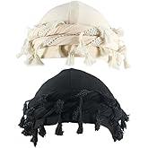 Agturber 2pcs Turban for Men Women Satin Lined Durag Head Wrap Vintage Modal Twist Halo Turban with Tassel