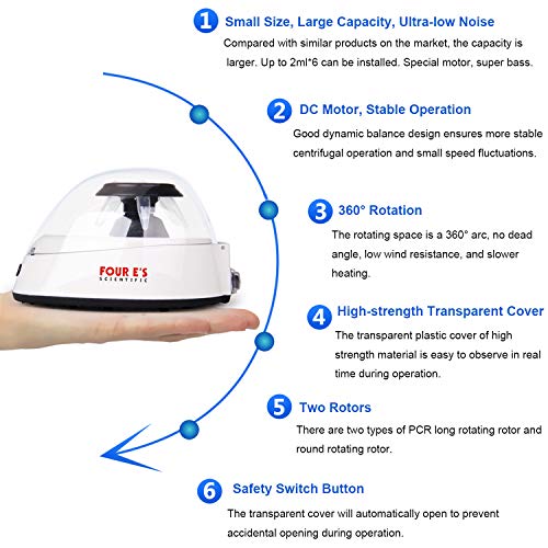 Four E's Scientific Mini Centrifuge 5400rpm, 2000 x g RCF with 2