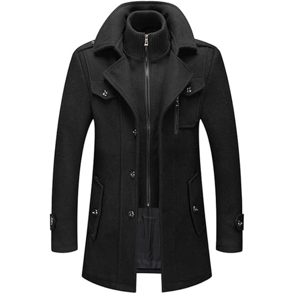 Men Trench Coat Middle Long Jacket Male Double Collar Zipper Solid
