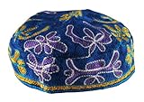 Blue Hand Embroidered Kippah - 56cm / 22