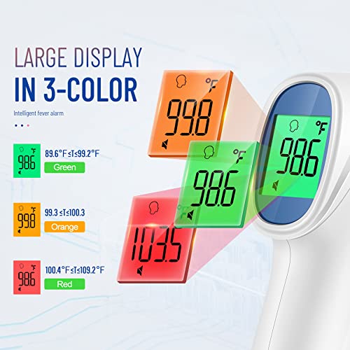 Forehead Thermometer for Adults and Kids, Non Contact, Fast Accurate Result | 3-Color Fever Alarm, 35 Memory Recalls, 1s Result, 2-in-1 Mode, Silent Mode, Large & Clear Backlit Display, FSA Eligible