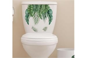 BWESOO Plant Leaves Flowers Toilet Seat Lid Stickers, Self-Adhesive Bathroom Wall Sticker, Green Leaf Floral Toilet Lid Decals,DIY Removable Waterproof Toilet Sticker for Cistern Decor Toilet Lid Decals