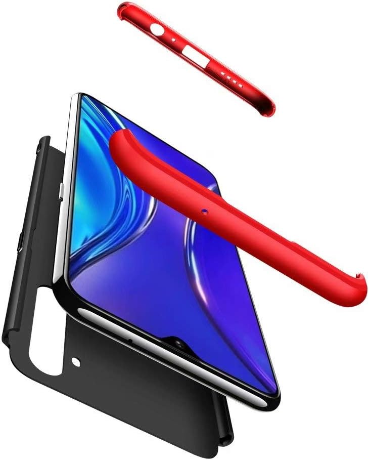 Case Oppo K1 360 Degrees Protective Cover + 2 Pieces Tempered Glass Film, 3 in1 Full Body Protection Bumper Hard Phone Case Ultra-Thin Skin Case for Oppo K1 (Black Red)