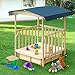 Costzon Kids Retractable Playhouse w/ Sandbox Canopy, Non-Woven Fabric Cloth, Wood Frame Play Area, Two Wheels, Children Outdoor Beach Cabana Sandbox for Outdoor, Home, Lawn (Aquamarine, 52-Inch)