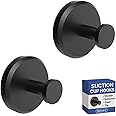HOME SO Suction Cup Hooks for Shower, Bathroom, Kitchen, Glass Door, Mirror, Tile – Loofah, Towel, Coat, Bath Robe Hook Holder for Hanging up to 15 lbs – Waterproof & Rustproof, Matte Black (2-Pack)