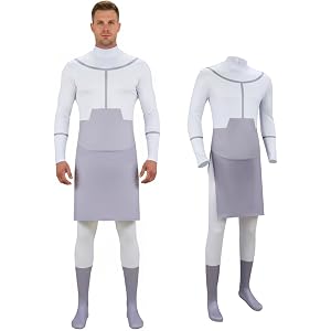 Mark Grayson Costume Viltrumite Cosplay One-piece Bodysuit for Adults | White Full Body Jumpsuit with Apron Long Sleeve Back