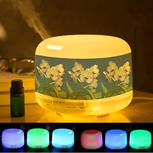 Essential Oil Diffuser, Aroma Cool Mist Humidifier, 7 Color LED Lights Changing Customized Pattern -384. Purple White Vanda Plant Ascocenda Orchid Violet