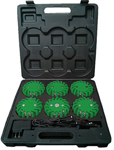 RPF16LM6 CASE OF 6 GREEN RECHARGEABLE 9-FUNCTIONS PORTABLE 16 LED POWER FLARE POWER-MARKERS ROADSIDE EMERGENCY MAGNETIC